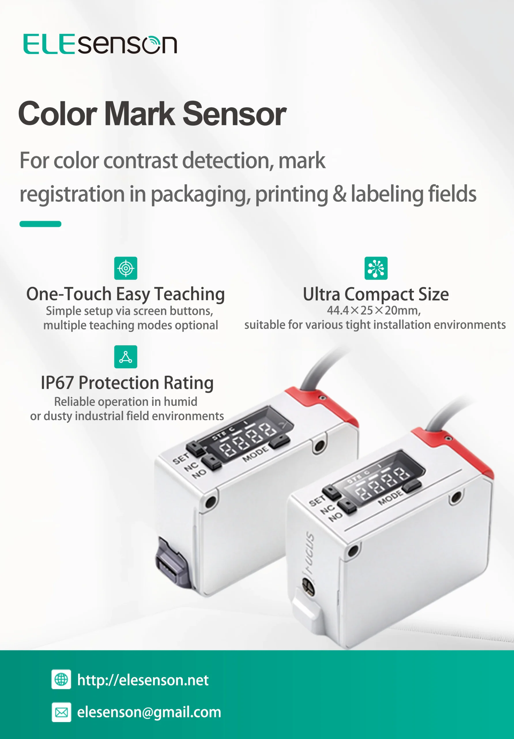 Color-mark sensors are compact and provide fast recognition.
