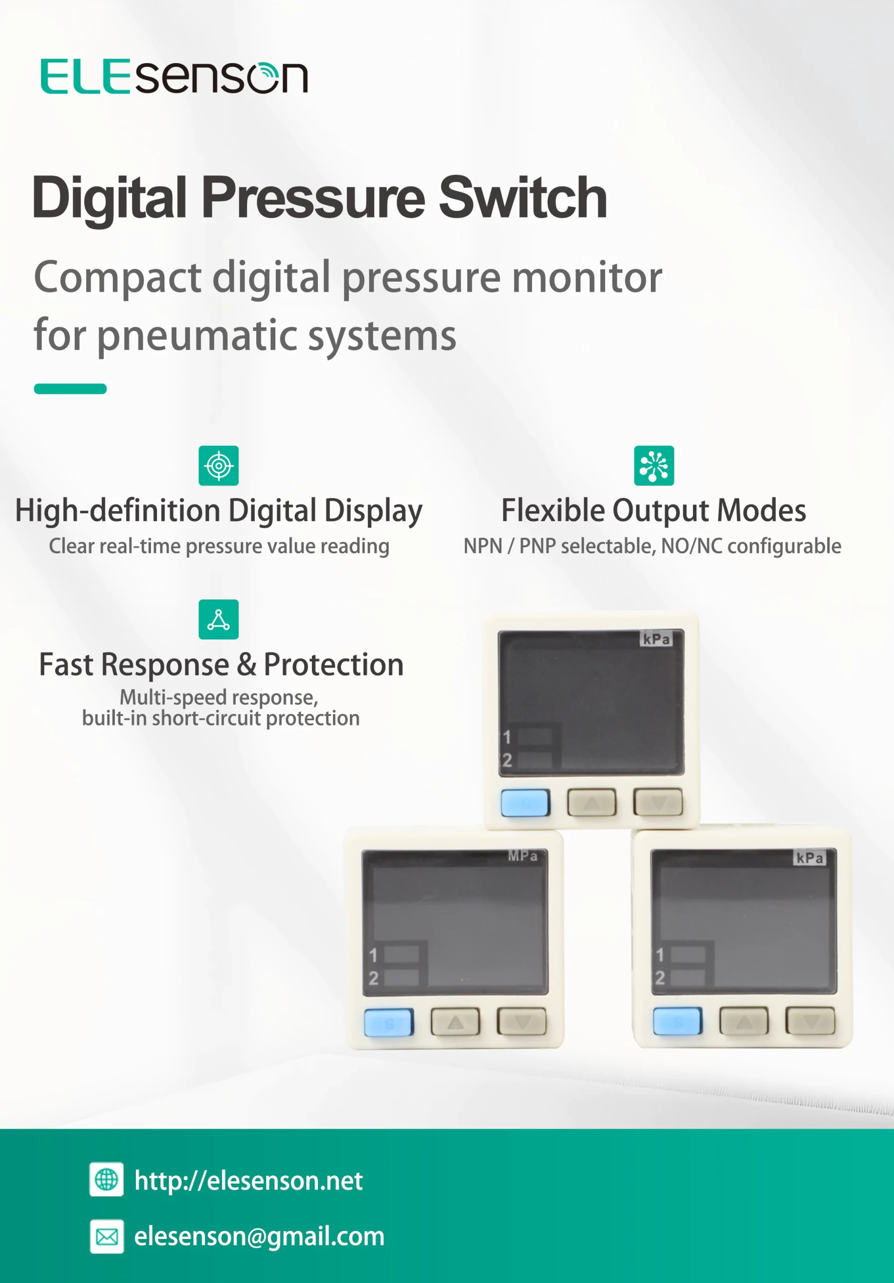 Elesenson Digital Pressure Gauge, digital pressure switch for industrial pressure monitoring
