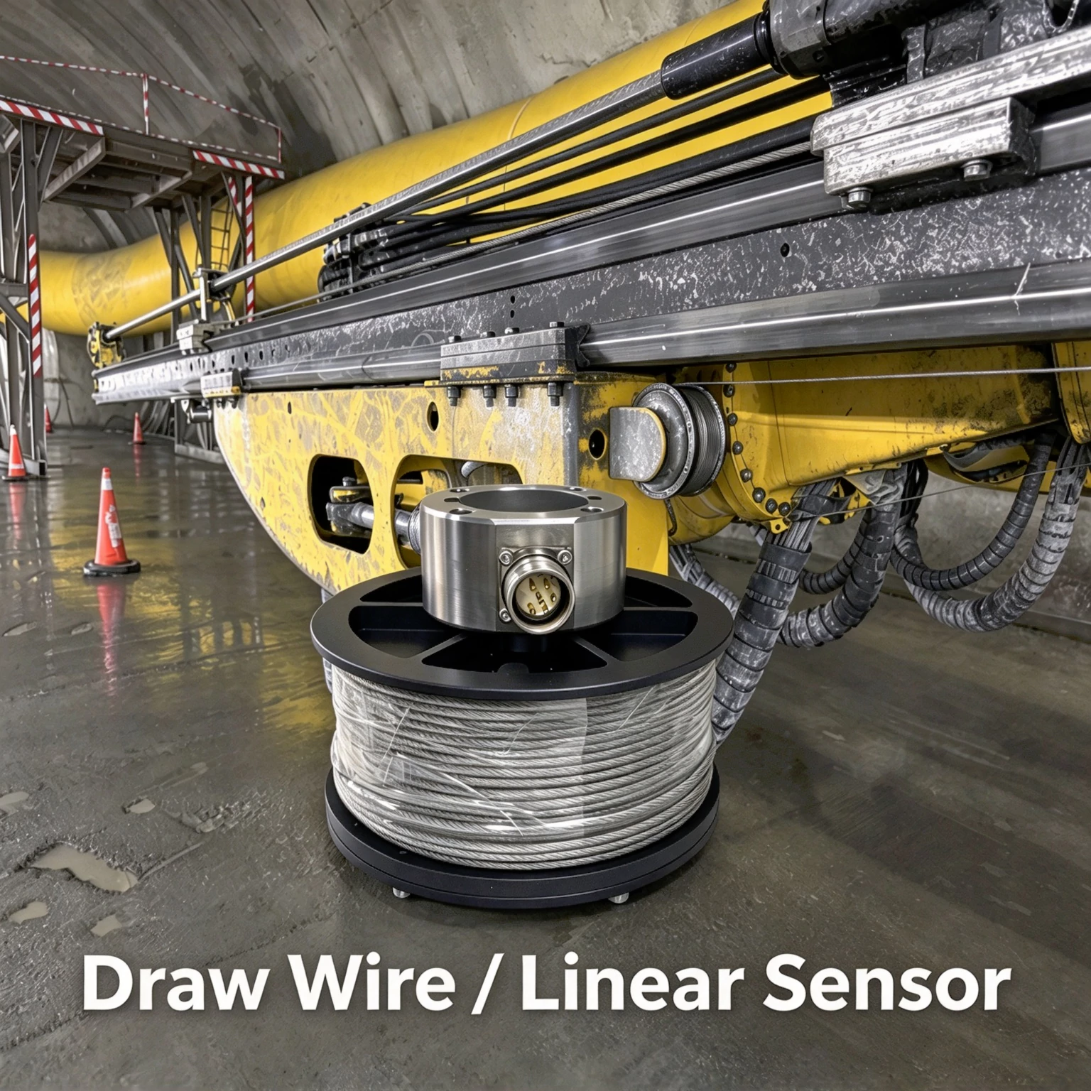 rock drill linear sensor draw wire encoder for telescoping feed beam