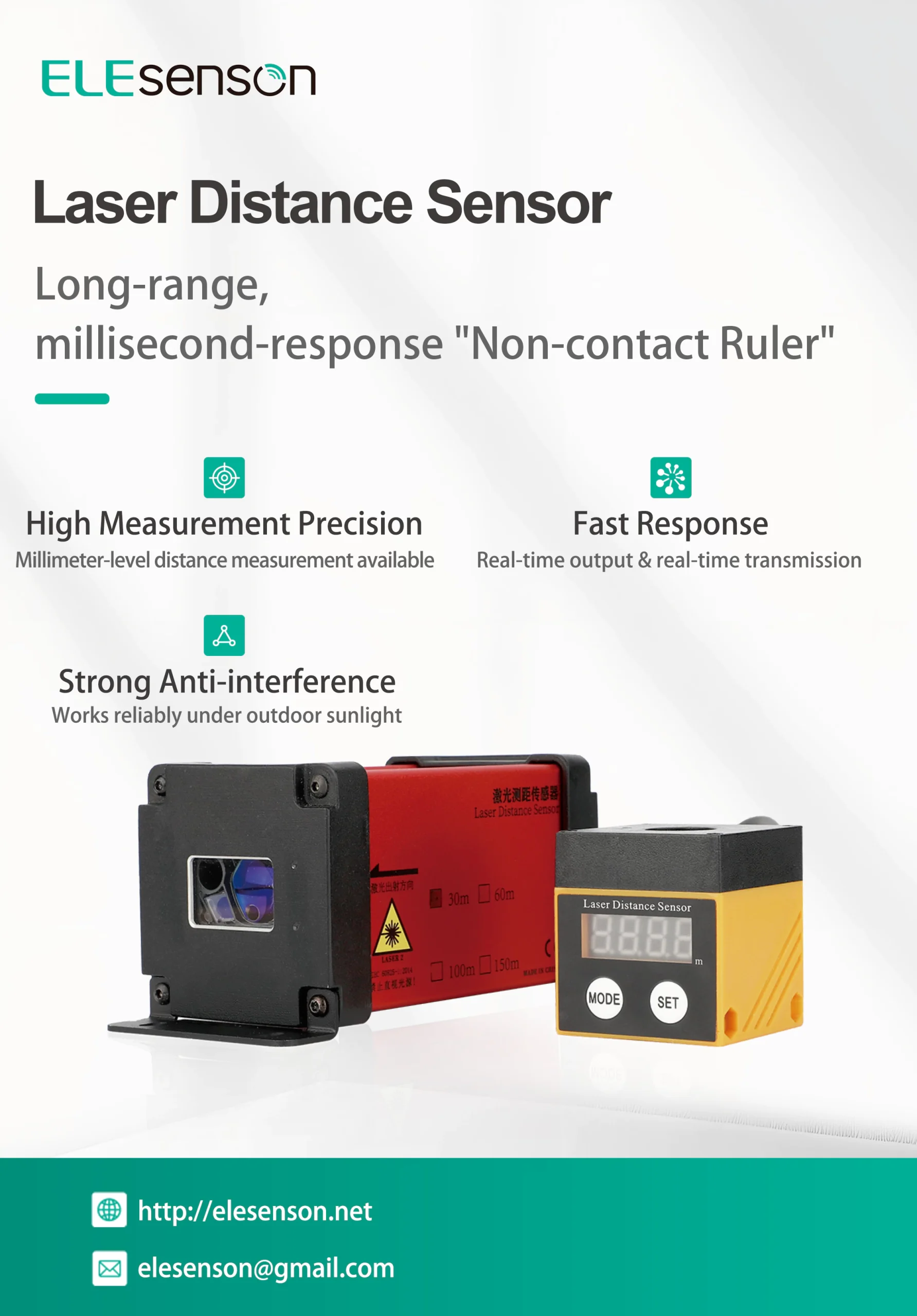 Laser Distance Sensor, non-contact laser displacement sensor for factory automation position detection