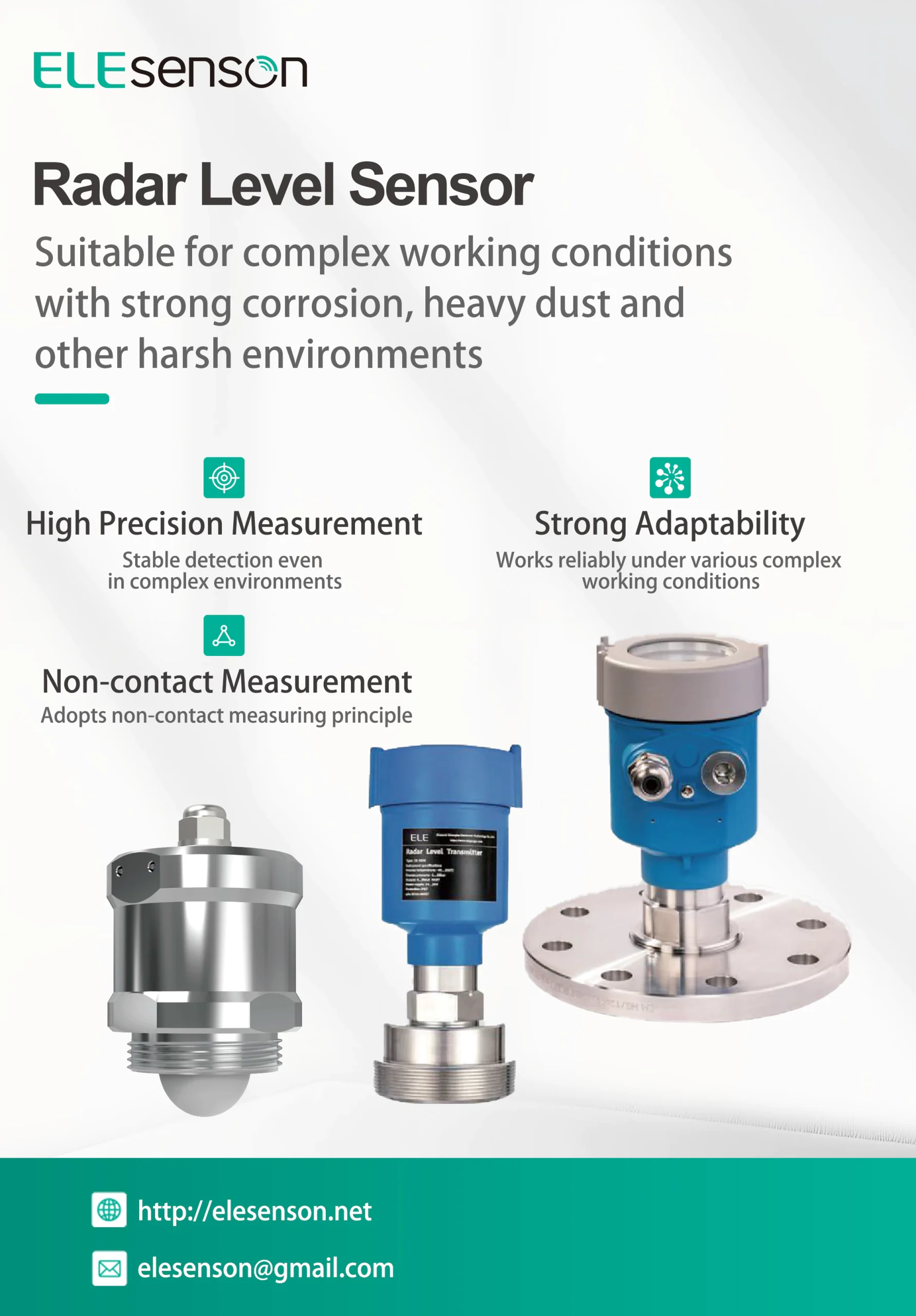 radar level sensor, non contact radar level transmitter for harsh corrosive and dusty industrial tank level measurement