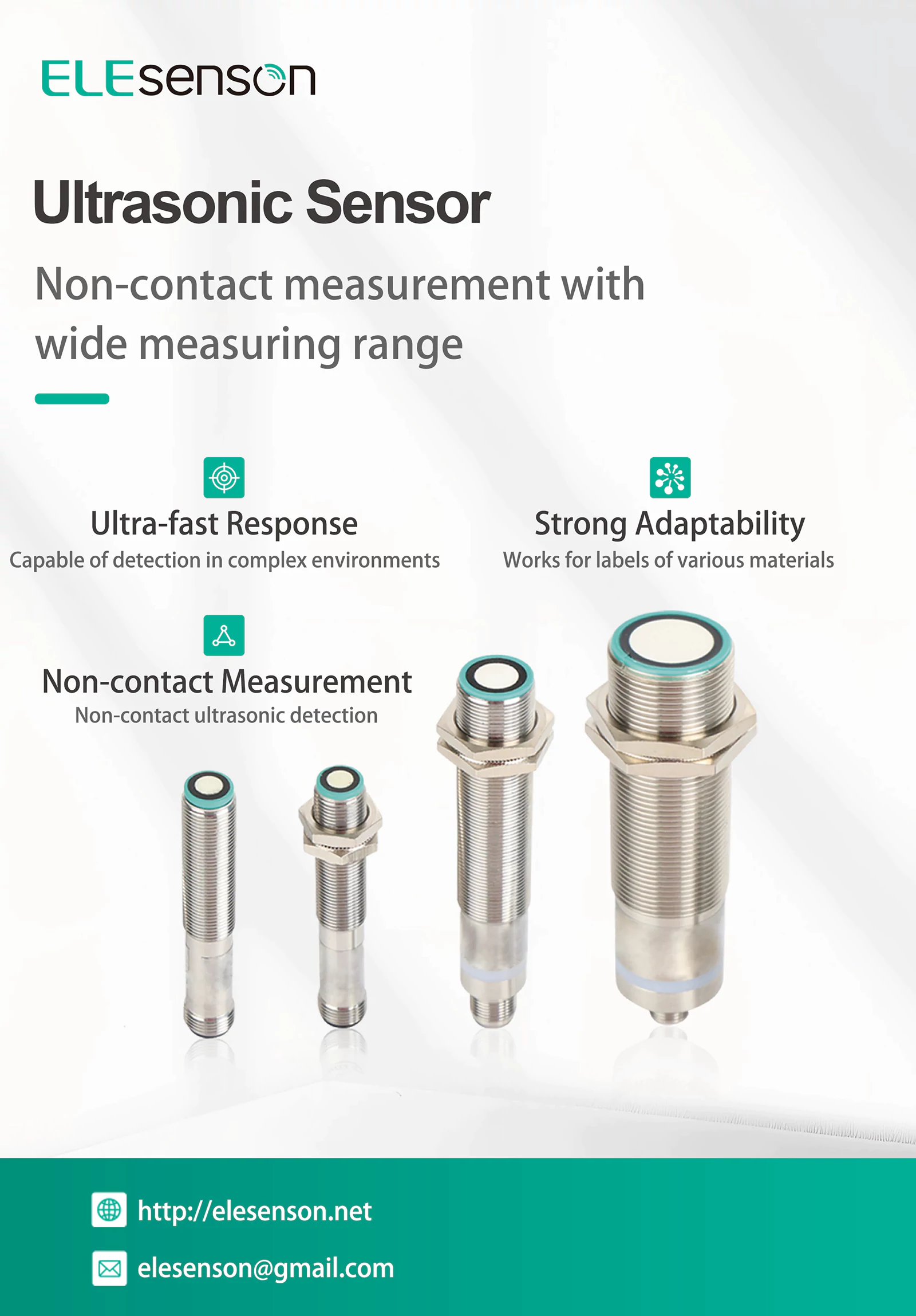 Industrial ultrasonic sensor wide measuring range ultra fast response